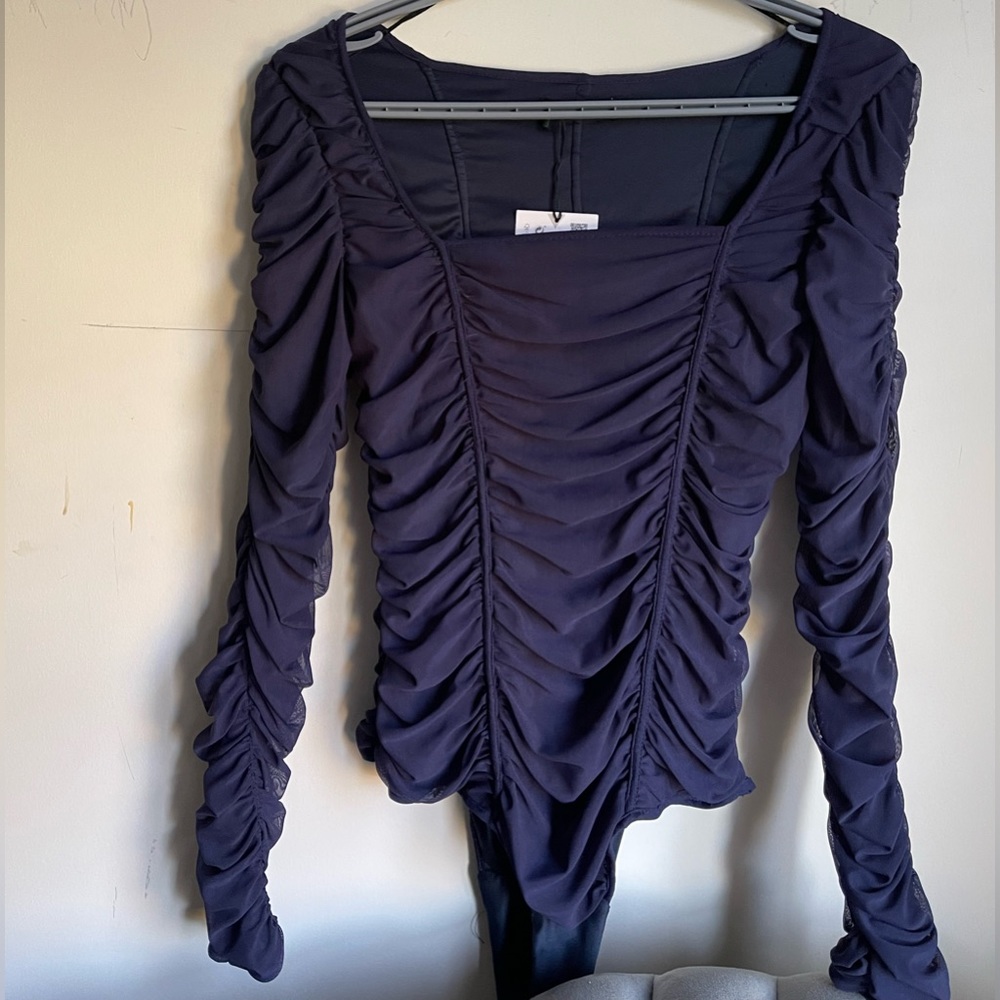Brand NWT Zara ruched navy blue bodysuit